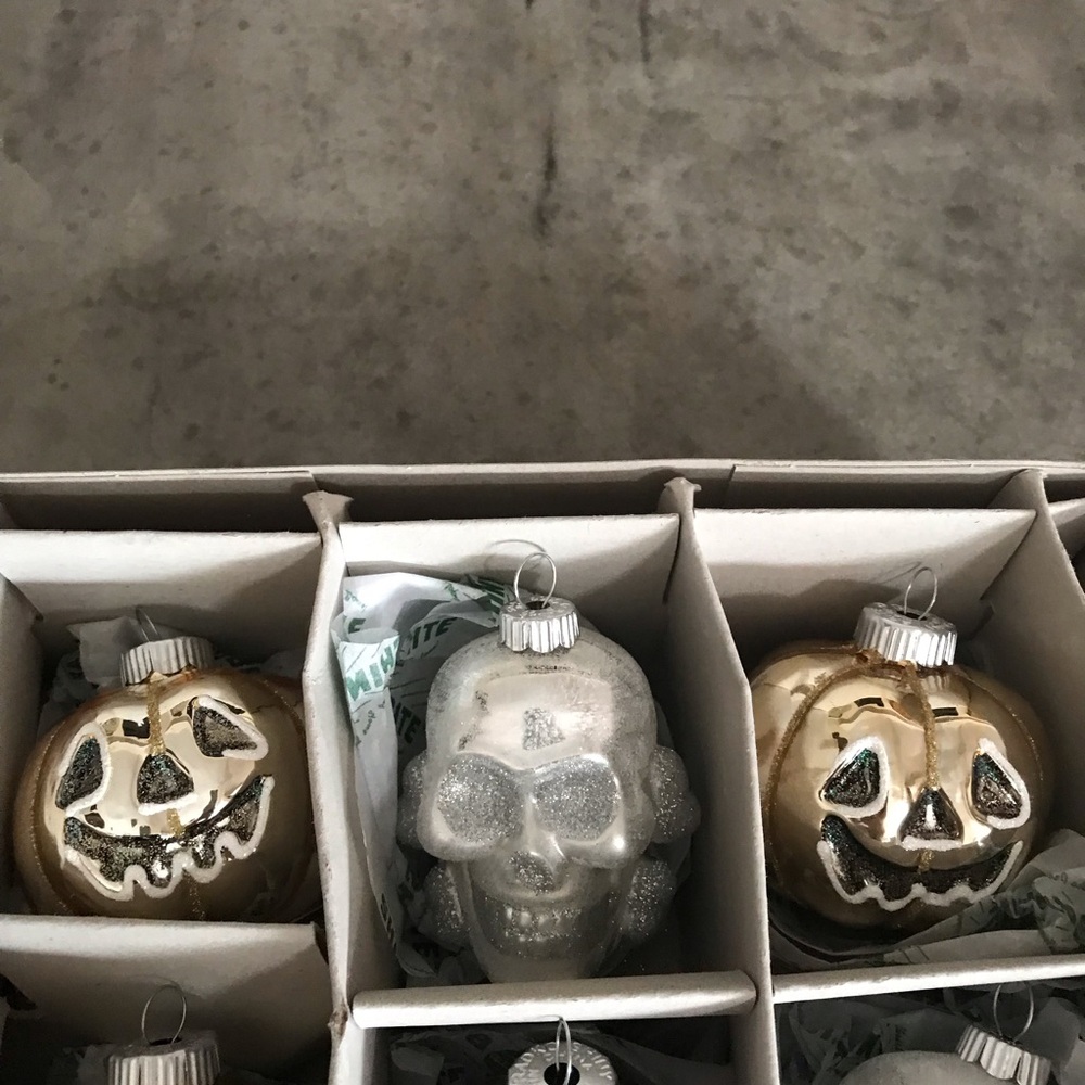 Shiny Brite Christopher Radko Ornaments Halloween Silver Gold Skull Pumpkins - Picture 7 of 12